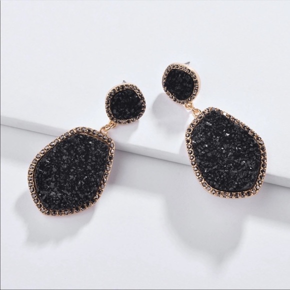 Black Druzy Quartz Earrings - Picture 3 of 5